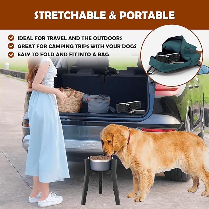 Dog Bowl Stand for Large Dogs, Adjustable Width & Height, Tall Elevated Dog Food Water, Bowl Not Included