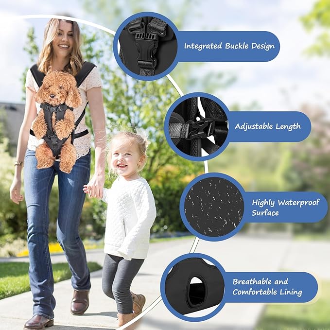 Pet Carrier Backpack, Adjustable Front Dog Carrier, Legs Out Dog Chest Carrier, Dog Back Pack for Small Medium Dogs Cats Puppies and Rabbits Hiking Camping (Black, Large)