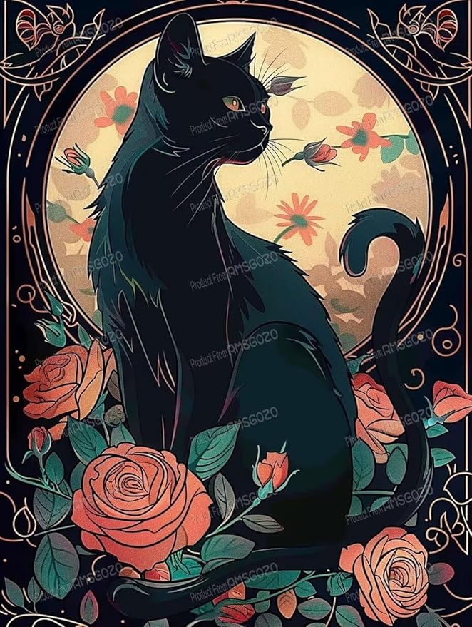 Vintage Rose Black Cat Wooden Jigsaw Puzzles 500 Pieces - 500 Piece Jigsaw Puzzle 15 X 20 Inches, Fun Indoor Activity - Gift Poster, Patience Enhancing Stress Relief Gifts