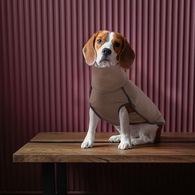 ROZKITCH Turtleneck Dog Pajamas for Large Dogs, Pet Windproof Warm Cold Weather Jacket Vest Cozy Jumpsuit Apparel Outfit Clothes for Walking Hiking Travel Sleep Brown 2XS