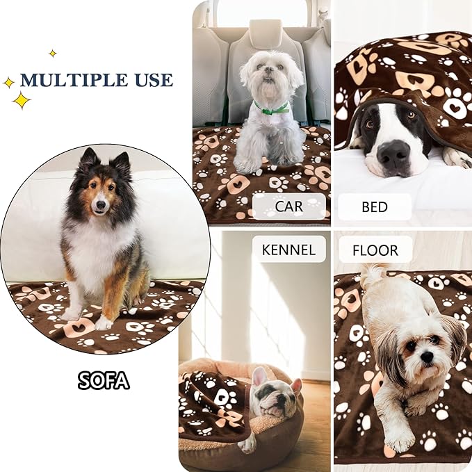 Dog Blanket, Soft Fleece Dog Blankets for Small Medium Dogs, Fluffy Flannel Pet Cat Puppy Blanket Mat Cover for Bed Couch, Cute Paw Print Throw Blanket for Dogs, Brown 40"X30"