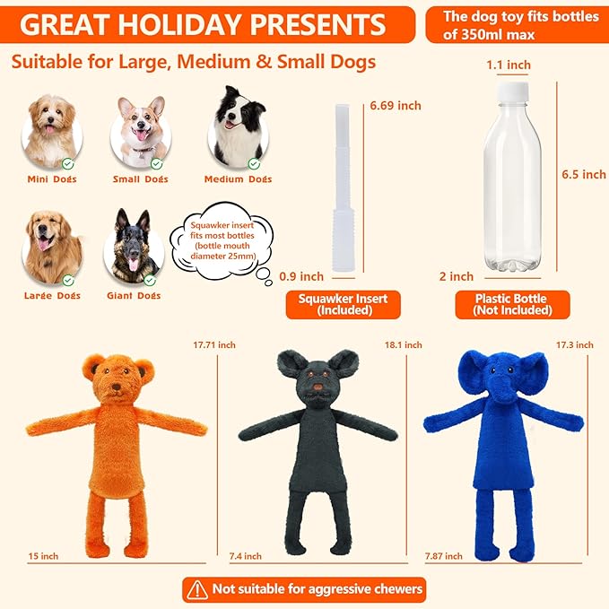 3 Pack No Stuffing Dog Toys,Dog Squeaky Toy to Keep Them Busy Interactive Dogs Toy for Boredom, Puppy Toys for Small, Medium, and Large Breed