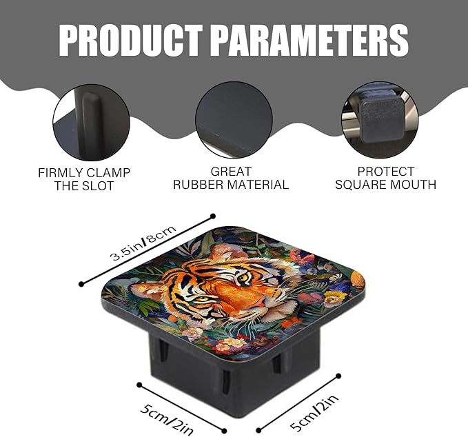 Hitch Cover Fits for 2-Inch Hitch,Majestic Tiger in A Floral and Botanical Ensemble Rubber Trailer Hitch Cover Tube Plug Insert,Car Exterior Accessories, Receiver Tube Hitch Plug