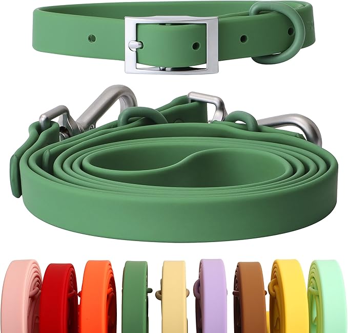 Dog Collar and Leash Set, Durable Waterproof Dog Leashes Collars, 5 Length Setting Adjustable Dog Collars for Large Medium Small Dogs (Green, M)