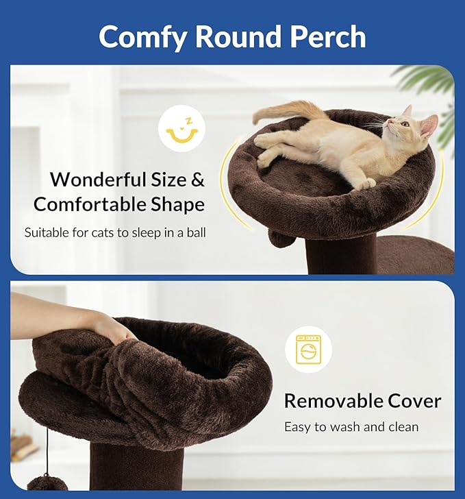 Cat Craft Cat Scratching Post with Bed Carpet Scratching Post with Perch Cat Pole for Indoor Cats Cat Tree Tower, Brown