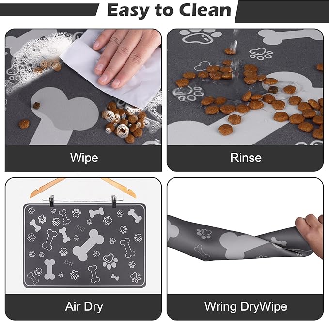 Pet Feeding Mat,Rapid Absorbent Mats for Dog Cat Food, Dog Placemat Water Bowl Mat with Rubber Backing,Messy Drinkers to Protect Floors, Pet Accessories 16"×24" Dark Grey