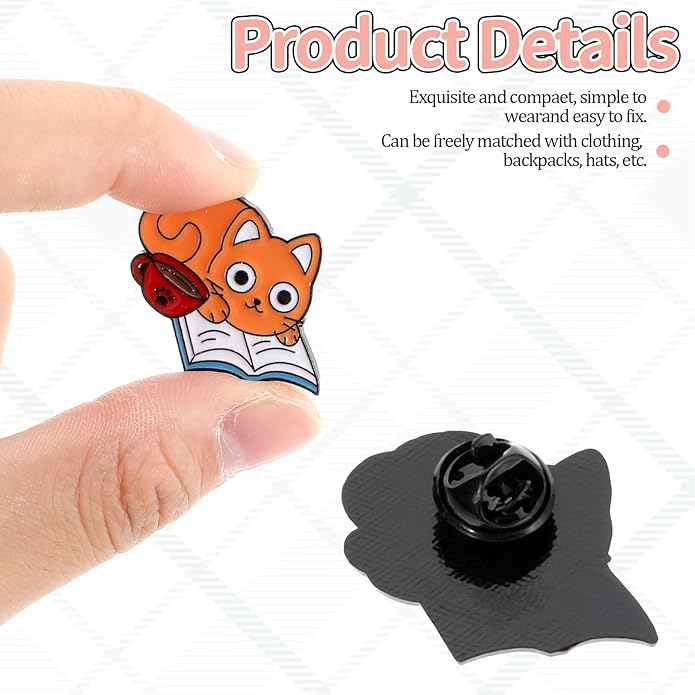 7 Pcs Enamel Pin Funny Reading Animal Brooch Alloy Cute Cartoon Lapel Pins Cat Clip Decoration Badges for Backpacks Clothes Jackets Bags Hat