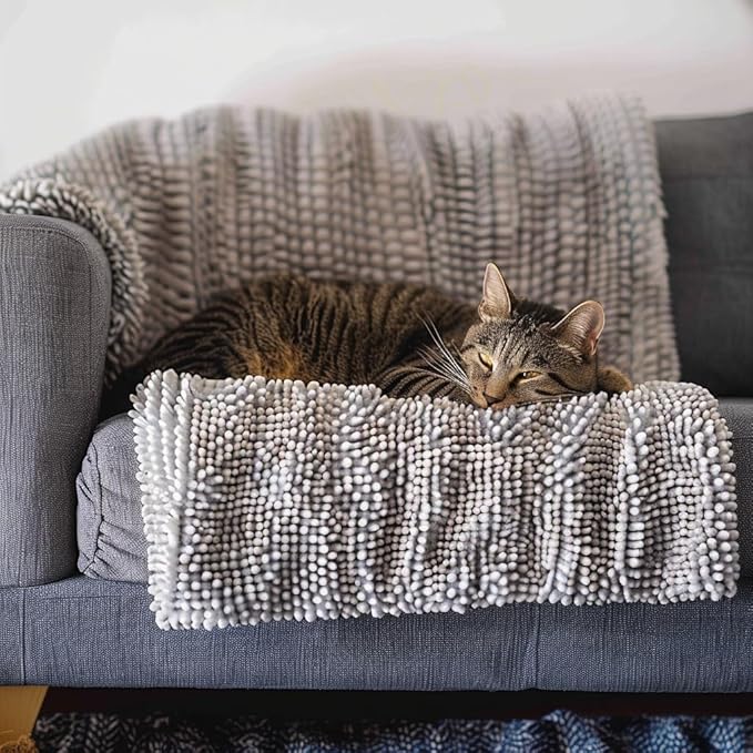 Muddy Mat® Dog Blanket - Chenille Water Absorption Blanket for Bed & Couch Cover for Dogs Washable, Anti-Slip Soft and Durable Furniture Protector for Dogs - Grey 52"x72"