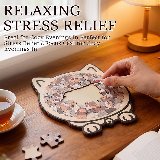 135-Piece Cat Shaped Wooden Jigsaw Puzzle - Morandi-Colored Wood Puzzle, Cute Animal Cats Wood Puzzles, Gift for C-at Lovers Home & Relaxation