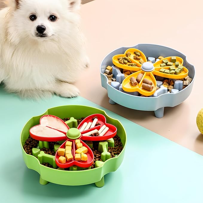 Elevated Slow Feeder Bowl for Cats and Dogs - Raised Puzzle Food Dish with Non-Slip Stand, Anti-Choke Maze Design for Fast Eaters, Indoor Pets - Improves Digestion for Kittens, Puppies (Green)