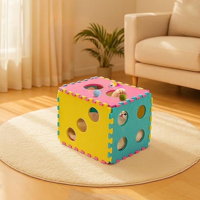 Cat Houses with 40 Cat Toys for Indoor Cats, Cute Cat Bed Cave for Multiple Large Cats, Kitten Toys for Indoor Kittens, 17 Inches