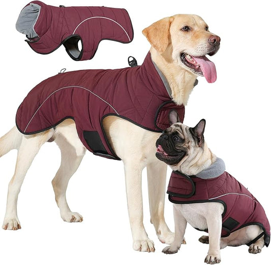 LIANZIMAU Dog Winter Coat with D Ring Leash Built in Waterproof Windproof Reflective Warm Winter Jacket Adjustable Tail Insulated Apparel for Dogs