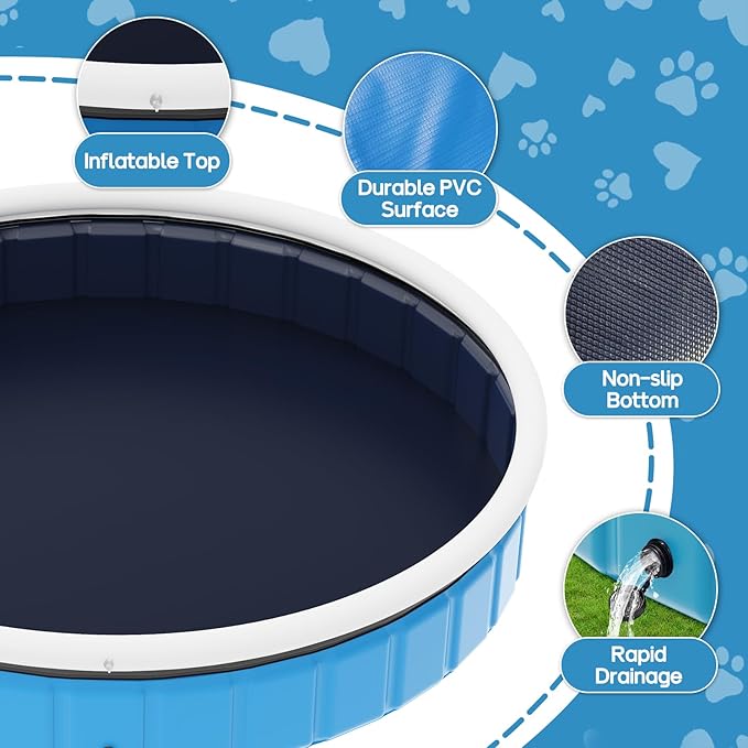 97in Extra Large Foldable Dog Pool, Big Portable Hard Plastic Swimming Pool for Kids, Dogs and Pets Collapsible Dog Bath Tub for Outdoor Backyard, 97" x 13"