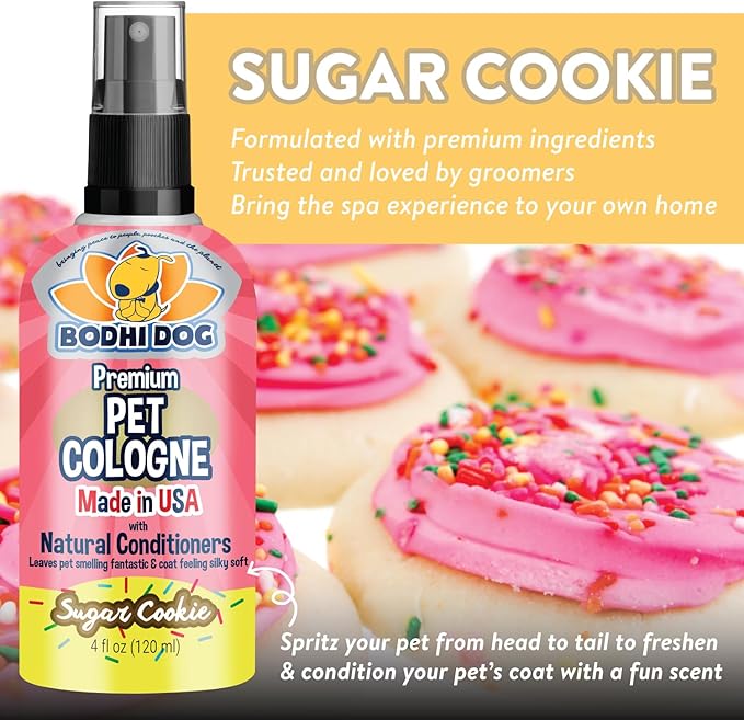 Bodhi Dog Premium Dog Cologne - Deodorizing Dog Perfume & Conditioner for Dogs & Cats - Natural Long Lasting Spray - Keeps Pets Fresh All Day - Gentle, Safe Formula, Made in USA (Sugar Cookie 4 Fl Oz)