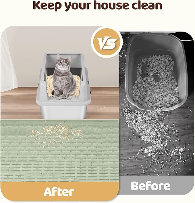 Cat Food Mat, 57" x 40" Extra Large Silicone Pet Feeding Mat with Raised Edge Pet Placemat for Food and Water Bowl Non-Slip, Easy to Clean, Floor Protection (Green)