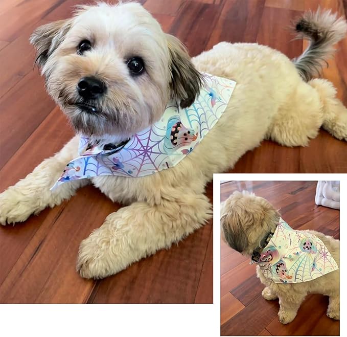 Halloween Dog Pumpkin Bandanas Costumes Cute Pastel Rainbow Gradient Holiday Pet Bandana Triangle Scarf with Snap Button, 30-75lbs, Medium and Large Breed