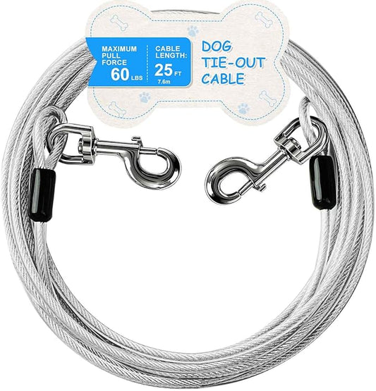 Tie Out Cable, 15/25/40/50 FT Runner Cable with Swivel Hook,Dog Leash Run Tether for Yard Outdoor and Camping,for Small to Medium Pets Up to 250 LBS