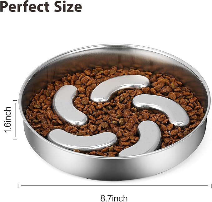 Slow Feeder Dog Bowl Stainless Steel, Heavy Duty with Non-Slip Base Dog Food Bowls for Small Medium Large Breed Size Dogs to Slow Down Eating