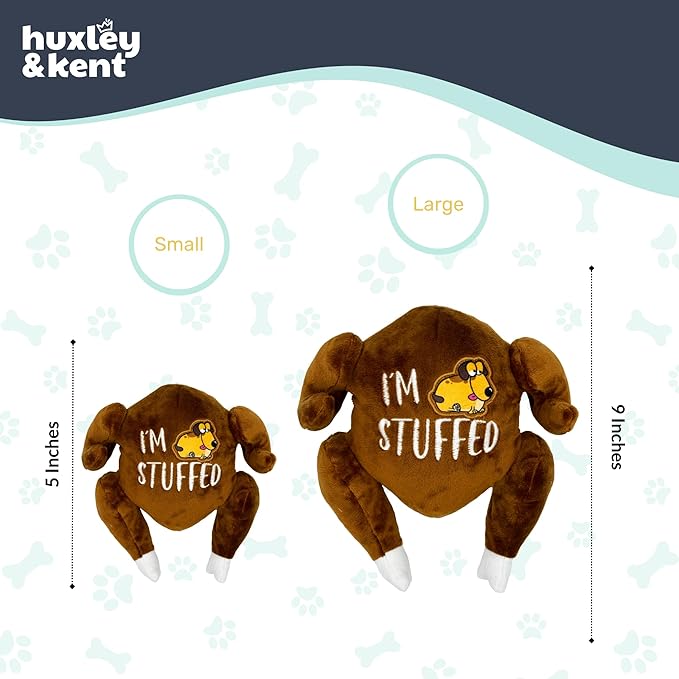 Huxley & Kent Funny Dog Toy w/Squeaker – Thanksgiving Fall Power Plush Squeaky Dog Toys for Small, Medium & Large Dogs – Soft Stuffed Animal for Indoor Play & Fetch - I'm Stuffed Turkey, Small