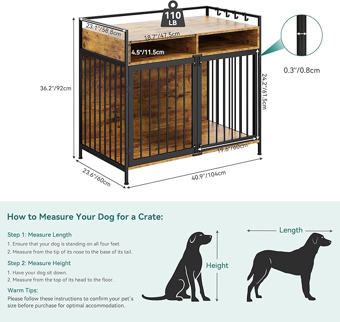 YITAHOME Large Dog Crate, 41" Heavy Duty Dog Kennel with 2 Drawers End Table, Wooden Dog Cage Indoor Dog House Pet Crate Table with Double Doors for Large Medium Small Dogs, Rustic Brown