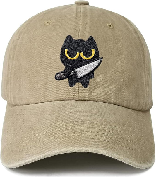 Black Cat Hat,Ragdoll Cat Embroidered Adjustable Cotton Baseball Cap for Men Women,Gifts for Cat Lovers