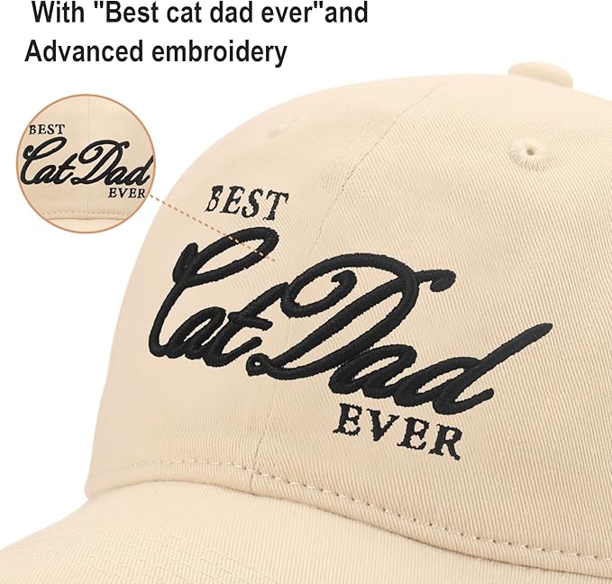Cat Dad Gifts, Cat Dad Embroidered Letters Adjustable Baseball Cap Black