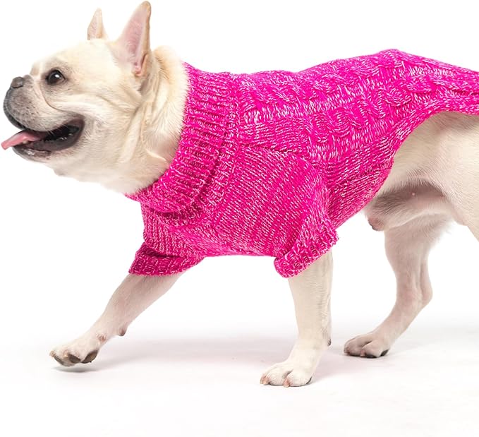 KOOLTAIL Thermal Knitted Dog Sweater for Small Medium Large Dogs, Turtleneck Cable Knit Doggy Winter Coat Warm Clothes Sweatshirt Outfits for Cold Weather,Pullover Pet Jumper for Puppy Cats Rose XL
