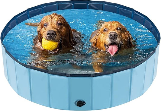 Dog Pool for Large Dogs, Kiddie Pool Hard Plastic, Dog Bathtub Portable, Foldable Pool for Dogs Slip-Resistant (Blue, L-47"x12")