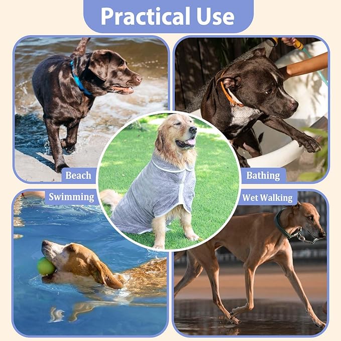 Dog Bathrobe Towel - Super Absorbent Bath Robe for Dogs Large, Soft Adjustable Collar & Belly Strap Fast Drying Coat Pet Dog Cat Bath Robe (Blue, 3X-Large)