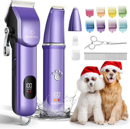 Dog Grooming Kit, Dog Clippers for Grooming for Thick Curly Coats, Professional Pet Hair Shaver Paw Trimmer Cordless Rechargeable Low Noise for Dogs Cats Animals Face Ear