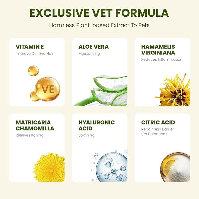 Eye Wipes for Dogs & Cats, Hypoallergenic Dog Eye Wipes Cleaner, Natural Cleaning Grooming Pet Wipes Gently Remove Tear Stain, Eye Debris, Discharge, Mucus, Non-Irritating, Unscent, 100 pcs