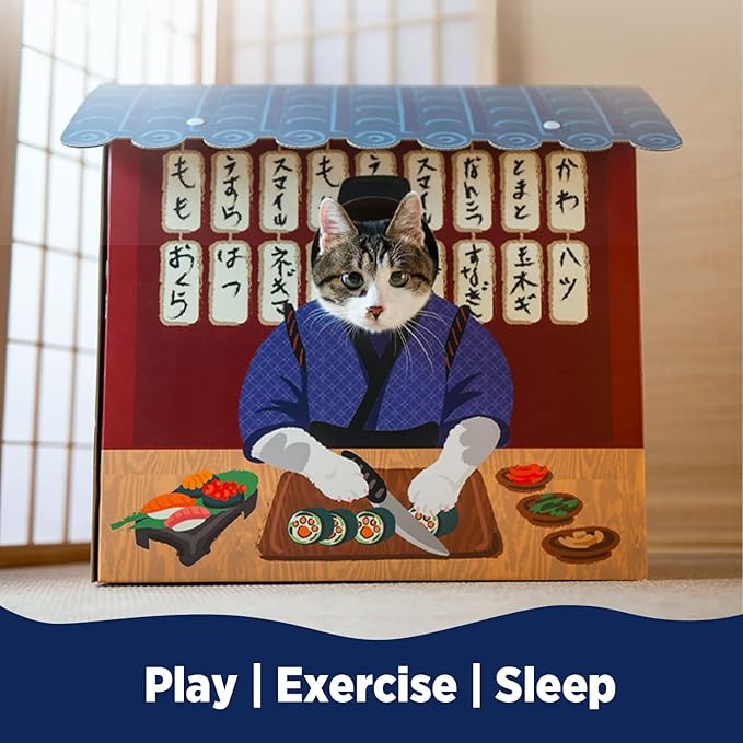 SMILE PAWS Cat Beds for Indoor Cats, Cardboard Cat House with Scratchers, Izakaya Bar, Large Sturdy Cat Furniture Condo Cave Tent, Easy to Assemble Pet Toys Accessories Stuffs, Bunny Small Animals