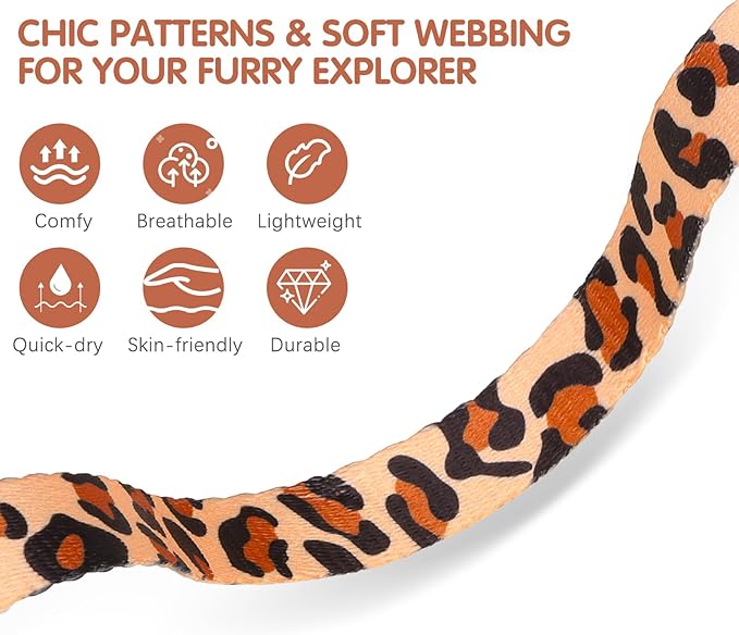 BINGPET Cat Harness and Leash Set Escape Proof for Walking,Adjustable Kitten Harness with Airtag Holder for Small Medium Large Cats (Classic Leopard Print,Neck:8"-12",Chest:12.5"-18")