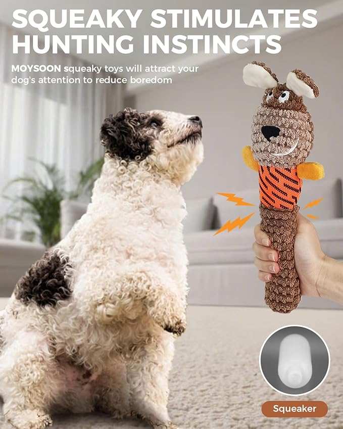 Squeaky Dog Toys for Small Dogs, Interactive Dog Plush Toy for Aggressive Chewers, Tough Chew Gifts for Puppy Teething to Keep Them Busy and Relieve Boredom (Brown Dog)