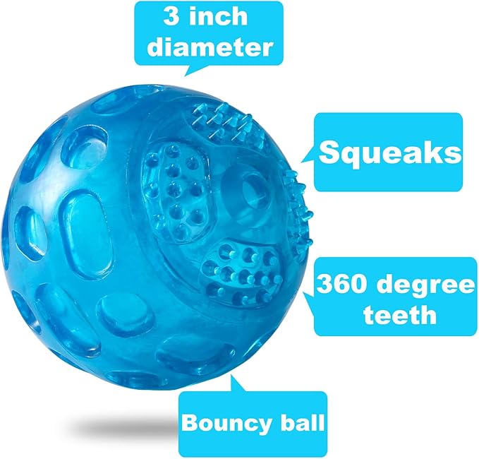 3'' Squeaky Dog Toy Balls for Lagre Medium Puppy, Indestructible Dog Balls for Playing, Fetching & Retrieving, Durable Aggressive Chewers, 3 PCS Purple+Blue+Green