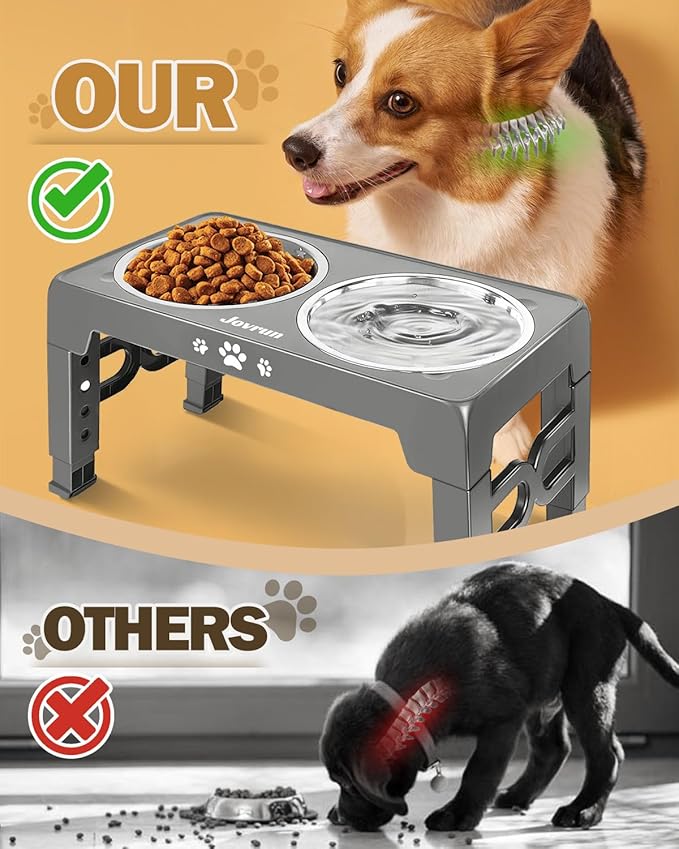 Elevated Dog Bowls, Dog Feeder with 2 Stainless Steel Dishes &1 Slow Feeder Bowl, 5 Heights Adjustable Raised Stand for Medium Large, Food Dishes with Non-Slip Feet