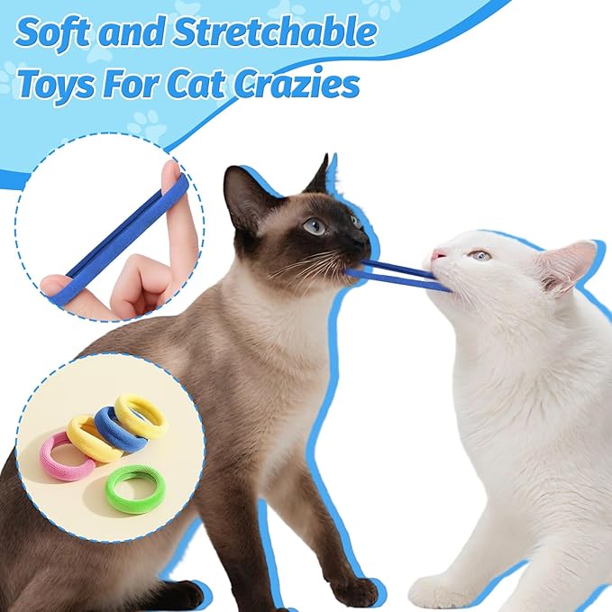 Cat Toys 24 PCS, Rubber Cat Chew Toy, Interactive Cat Toys to Kill Time, Colorful Bracelets Bands for Cat