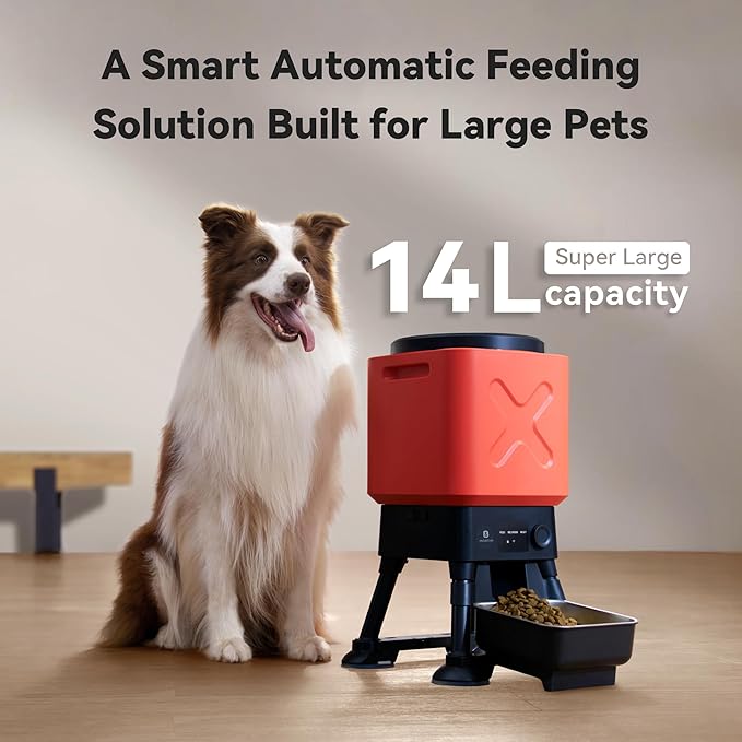 Automatic Dog Feeder for Large Dogs, 14L Capacity, 2.4G WiFi App Control, Dual Power Supply, Stainless Steel Bowl, and Molly&Cody GPS + Bluetooth Pet Tracker for Cats & Dogs – Real-Time Tracking