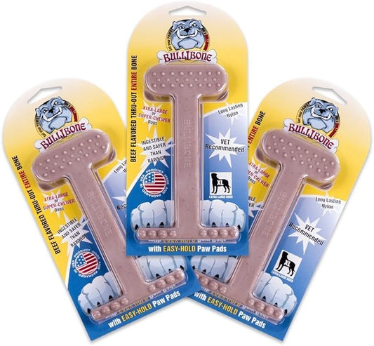 Bullibone Nylon Dog Chew Toy Nylon Bone - Improves Dental Hygiene, Easy to Grip Bottom, and Permeated with Flavor (Beef, XL - 3 Pack)