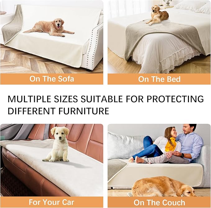 Waterproof Blanket for Bed Protection, Washable Dog Blankets for Couch, Soft Reversible Pet Throw Furniture Protector Cover for Sofa-82"x120",Beige+Khaki