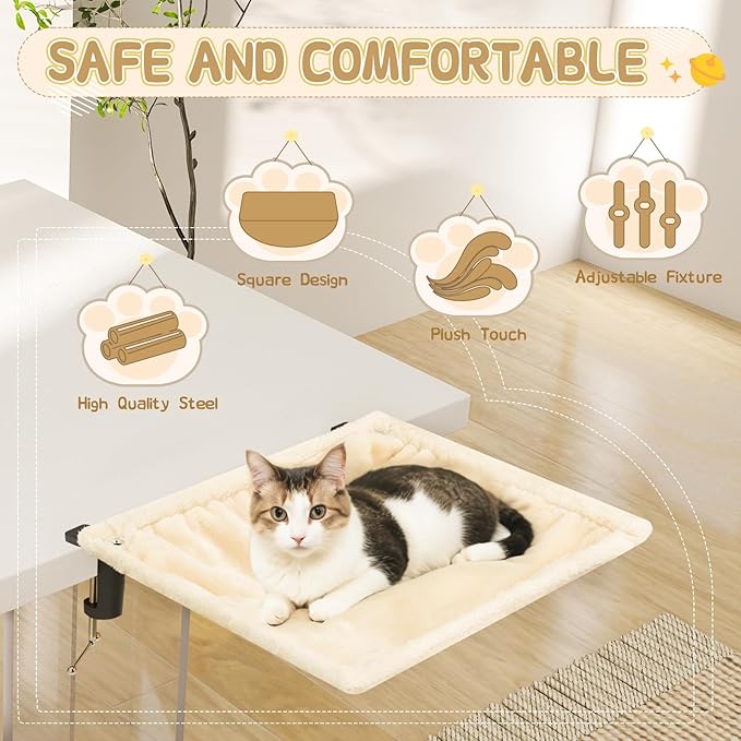 Erinnyees Cat Desk Bed, Cat Hammock for Desk, Washable Soft Plush Pet Mat, Supporting up to 44 Pounds, Nest Bed, Modern Pet Furniture Suitable for Home and Office, Square