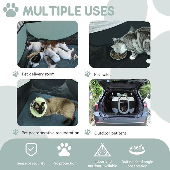 Dog Cat Playpen Indoor Outdoor for Puppy Pet Dogs Cat Travel and Recovery After Surgery, Dogs Enclosure Tent Crates Cage Indoor/Outdoor, Portable Pop Up Dog Kennel with Carrying Case (Grey, Medium)