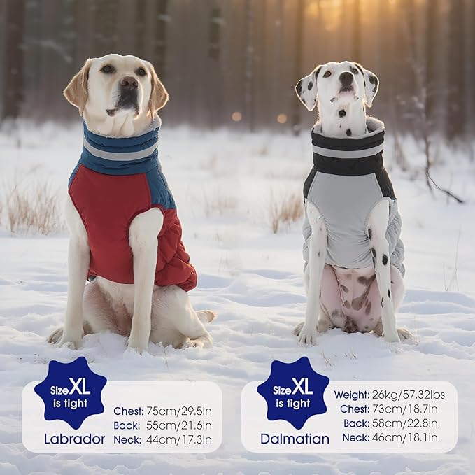 FUAMEY Dog Coat for Large Dogs,Waterproof Dog Winter Jacket with Harness Built in Puppy Cold Weather Coats Reflective Pet Vest with Zipper Warm Fleece Dogs Snowsuit Windproof Dark Blue XXL