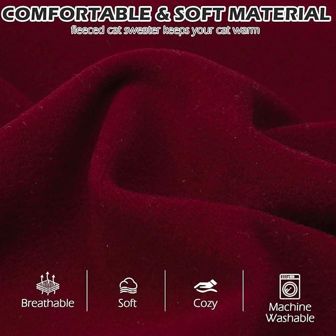 EXPAWLORER Soft Cat Sweater - Sweaters for Cats Only Warm Kitten Clothes, Fall and Winter Pet Coat Pullover Design, Fleece Sweatshirt Clothing Also for Puppy Small Dogs, Red Large