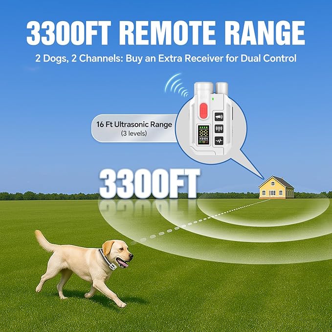 Dog Shock Collar with Remote – 3300ft Range, Waterproof & Rechargeable, Adjustable Beep, Shock, Vibration & Ultrasonic Modes, Dog Training Collar for Obedience & Behavior Control, White