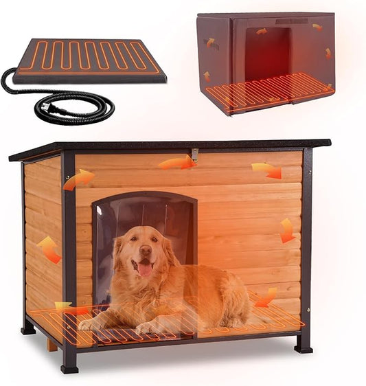 GUTINNEEN Large Outdoor Dog House Heated Dog House for Outside Insulated Weatherproof Dog Shelter with Heated Pad, Insulated All-Round Thermal Liner, Chew-Proof Metal Frame for Large Breed