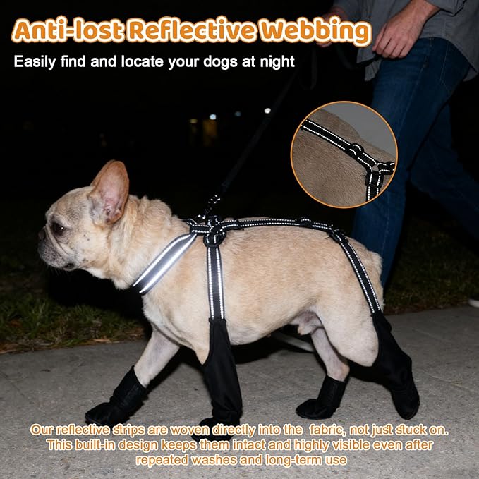 BECEMURU Suspender Dog Boots Leggings with Anti-Slip Sole for Small & Medium Dogs, Paw Protector, Perfect for Outdoor Walking, Hiking, Waterproof and Anti-Fall Dog Shoes with Adjustable Strap (M)