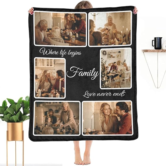 Customized Blanket with Photo Personalized Blankets with Your Own Pictures and Text Custom Throws Blanket Women Gifts for Family MOM Sisters Friends Besties Aunts Wife Mothers 6 Collage