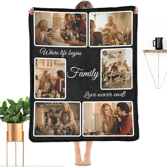 Customized Blanket with Photo Personalized Blankets with Your Own Pictures and Text Custom Throws Blanket Women Gifts for Family MOM Sisters Friends Besties Aunts Wife Mothers 6 Collage