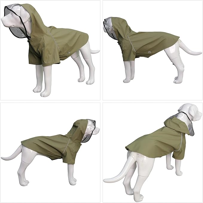 LoveLonglong Premium Waterproof Dog Raincoat with Reflective Safety Features Pet Raincoats for Large Medium Small Dogs Khaki 4XL